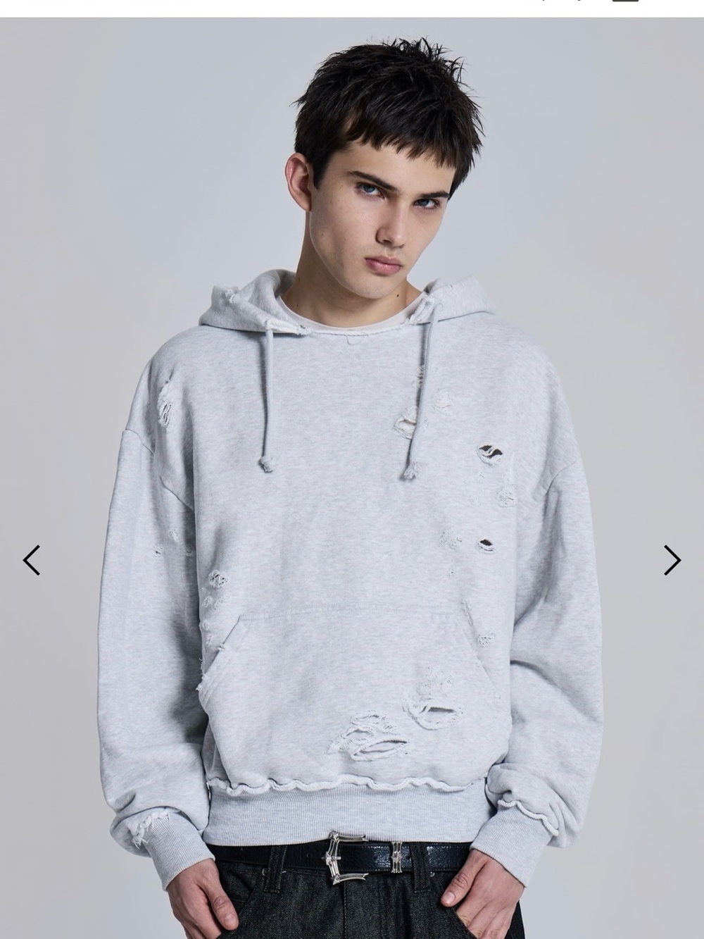 Jaded London Distressed Light Gray Bitten Pullover Hoodie Sweatshirt - Picture 4 of 5